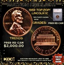 Proof ***Auction Highlight*** 1959 Lincoln Cent TOP POP! 1c Graded pr69 rd cam BY SEGS (fc)