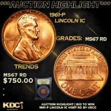 ***Auction Highlight*** 1961-p Lincoln Cent 1c Graded GEM++ Unc RD By USCG (fc)