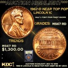 ***Auction Highlight*** 1962-d Lincoln Cent Near Top Pop! 1c Graded GEM++ Unc RD By USCG (fc)