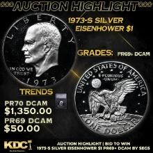 Proof ***Auction Highlight*** 1973-s Silver Eisenhower Dollar 1 Graded pr69+ dcam By SEGS (fc)