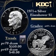 Proof 1971-s Silver Eisenhower Dollar $1 Graded pr69+ dcam By SEGS