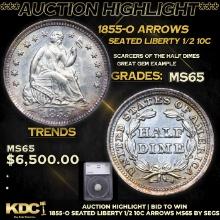 ***Auction Highlight*** 1855-o Seated Liberty Half Dime Arrows 1/2 10c Graded ms65 BY SEGS (fc)