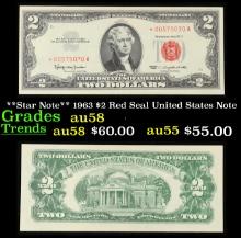 **Star Note** 1963 $2 Red Seal United States Note Grades Choice AU/BU Slider