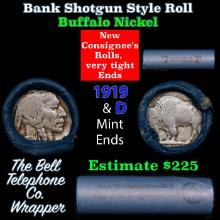 Buffalo Nickel Shotgun Roll in Old Bank Style 'Bell Telephone' Wrapper 1919 & d Mint Ends