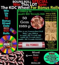 1-10 FREE BU RED Penny rolls with win of this 1989-p SOLID RED BU Lincoln 1c roll incredibly FUN whe