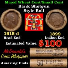 Small Cent Mixed Roll Orig Brandt McDonalds Wrapper, 1915-d Lincoln Wheat end, 1899 Indian other end