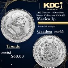 1963 Mexico 1 Silver Peso Santos Collection KM# 459 Grades GEM Unc