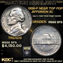 ***Auction Highlight*** 1958-p Jefferson Nickel Near Top Pop! 5c Graded GEM+ 5fs By USCG (fc)