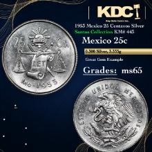 1953 Mexico 25 Centavos Silver Santos Collection KM# 443 Grades GEM Unc
