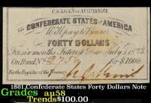 1861 Confederate States Forty Dollars Note Grades Choice AU/BU Slider