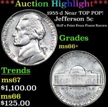 ***Auction Highlight*** 1955-d Jefferson Nickel Near TOP POP! 5c Graded ms66+ BY SEGS (fc)