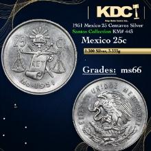 1951 Mexico 25 Centavos Silver Santos Collection KM# 443 Grades GEM+ Unc