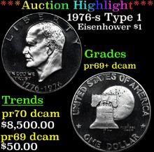 Proof ***Auction Highlight*** 1976-s Type 1 Eisenhower Dollar $1 Graded pr69+ dcam BY SEGS (fc)
