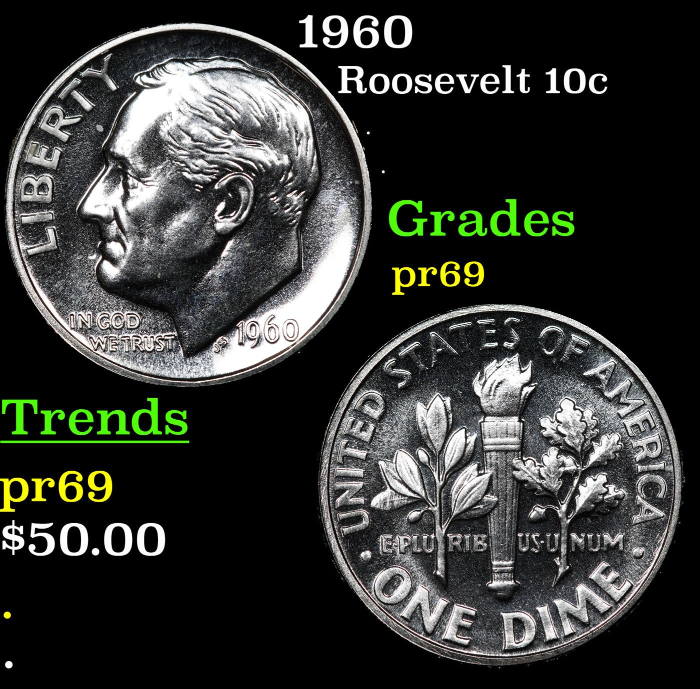 Proof 1960 Roosevelt Dime 10c Grades GEM++ Proof