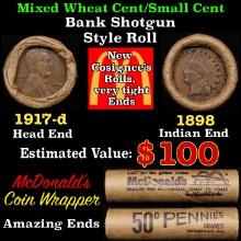 Lincoln Wheat Cent 1c Mixed Roll Orig Brandt McDonalds Wrapper, 1917-d end, 1898 Indian other end