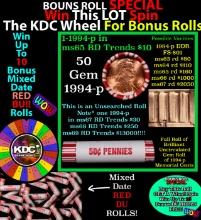 1-10 FREE BU RED Penny rolls with win of this 1994-p SOLID RED BU Lincoln 1c roll incredibly FUN whe