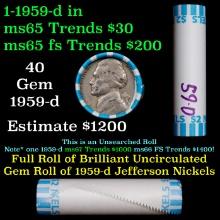 BU Shotgun Jefferson 5c roll, 1959-d 40 pcs Bank $2 Nickel Wrapper OBW
