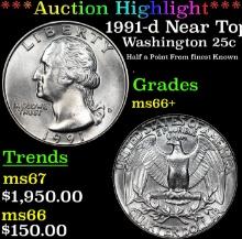 ***Auction Highlight*** 1991-d Washington Quarter Near Top Pop! 25c Graded ms66+ By SEGS (fc)