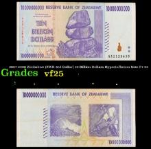 2007-2008 Zimbabwe (ZWR 3rd Dollar) 10 Billion Dollars Hyperinflation Note P# 85 Grades vf+