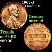 1963-d Lincoln Cent 1c Grades Gem+ Unc RD