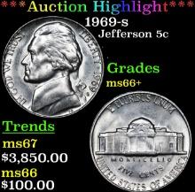 ***Auction Highlight*** 1969-s Jefferson Nickel 5c Graded ms66+ BY SEGS (fc)