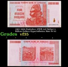 2007-2008 Zimbabwe (ZWR 3rd Dollar) 5 Billion Dollars Hyperinflation Note P# 83 Grades vf++