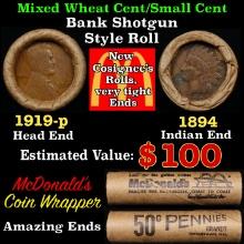 Small Cent Mixed Roll Orig Brandt McDonalds Wrapper, 1919-p Lincoln Wheat end, 1894 Indian other end