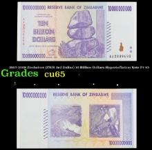 2007-2008 Zimbabwe (ZWR 3rd Dollar) 10 Billion Dollars Hyperinflation Note P# 85 Grades Gem CU