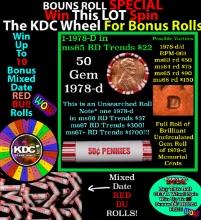 1-10 FREE BU RED Penny rolls with win of this 1978-d SOLID RED BU Lincoln 1c roll incredibly FUN whe