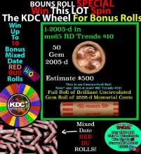 1-10 FREE BU RED Penny rolls with win of this 2005-d SOLID RED BU Lincoln 1c roll incredibly FUN whe