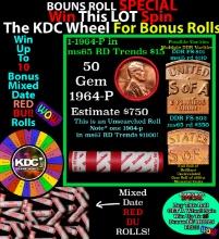 1-10 FREE BU RED Penny rolls with win of this 1964-p SOLID RED BU Lincoln 1c roll incredibly FUN whe