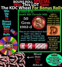 CRAZY Penny Wheel Buy THIS 1962-d solid Red BU Lincoln 1c roll & get 1-10 BU Red rolls FREE WOW Grad