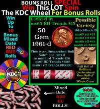 CRAZY Penny Wheel Buy THIS 1961-d solid Red BU Lincoln 1c roll & get 1-10 BU Red rolls FREE WOW Grad