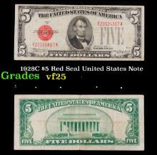 1928C $5 Red Seal United States Note Grades vf+