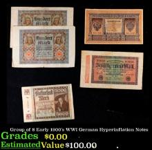 Group of 8 Early 1900's WWI German Hyperinflation Notes