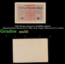 1923 Weimar Germany 50 Million Marks Hyperinflation Banknote P# 109a, Gray Paper, Watermark Crucifer