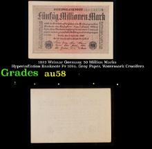 1923 Weimar Germany 50 Million Marks Hyperinflation Banknote P# 109a, Gray Paper, Watermark Crucifer