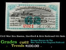 Civil War Era Boston, Hartford & Erie Railroad $35 Note Grades Select CU