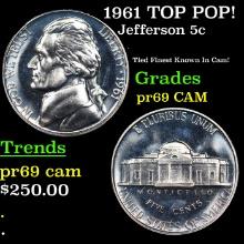 Proof 1961 Jefferson Nickel TOP POP! 5c Graded pr69 CAM BY SEGS