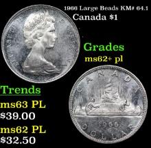 1966 Large Beads Canada Dollar KM# 64.1 1 Grades Select Unc+ PL