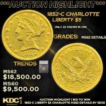 ***Auction Highlight*** 1852-c Gold Liberty Half Eagle Charlotte $5 Graded ms62 details By SEGS (fc)