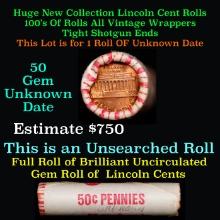 1-10 FREE BU RED Penny rolls with win of this Unknown Date SOLID RED BU Lincoln 1c roll incredibly F