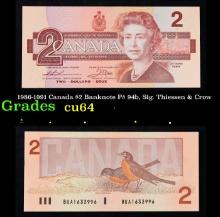 1986-1991 Canada $2 Banknote P# 94b, Sig. Thiessen & Crow Grades Choice CU