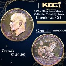 Proof 1971-s Silver Eisenhower Dollar Steve Martin Collection Colorfully Toned  $1 Grades GEM++ Proo