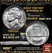 ***Auction Highlight*** 1974-p Jefferson Nickel TOP POP! 5c Graded GEM++ 5fs By USCG (fc)