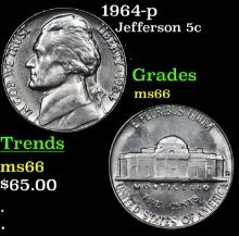 1964-p Jefferson Nickel 5c Grades GEM+ Unc