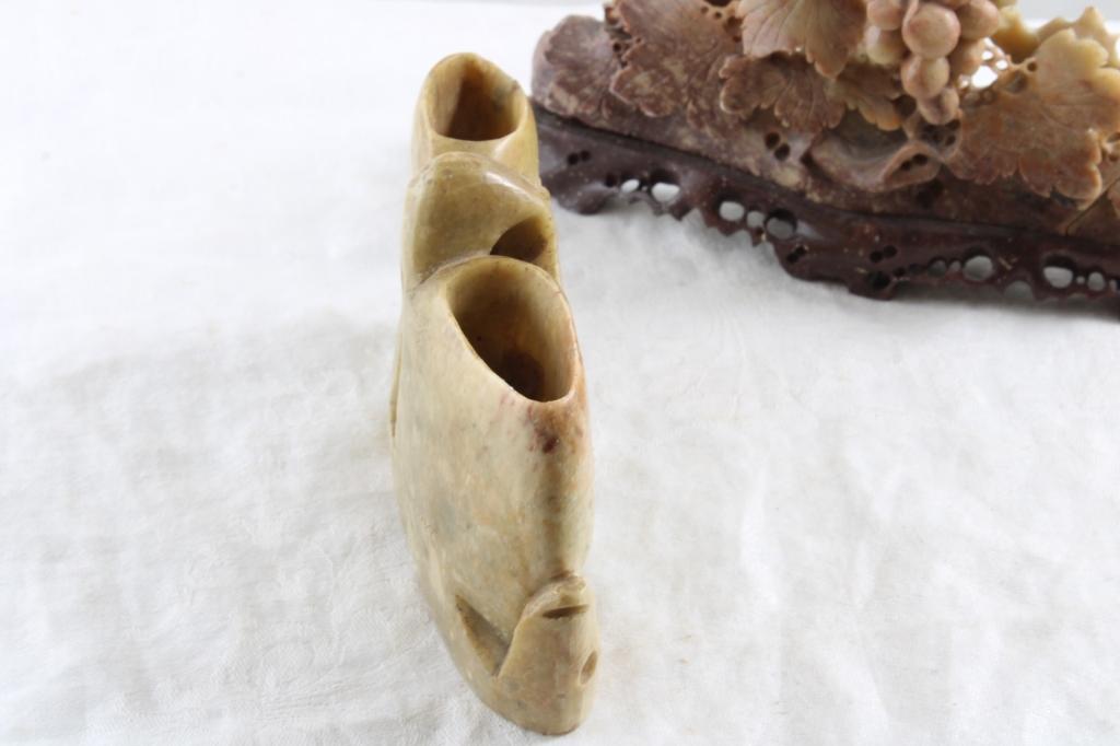 3 Carved Soapstone Vases/Figurine