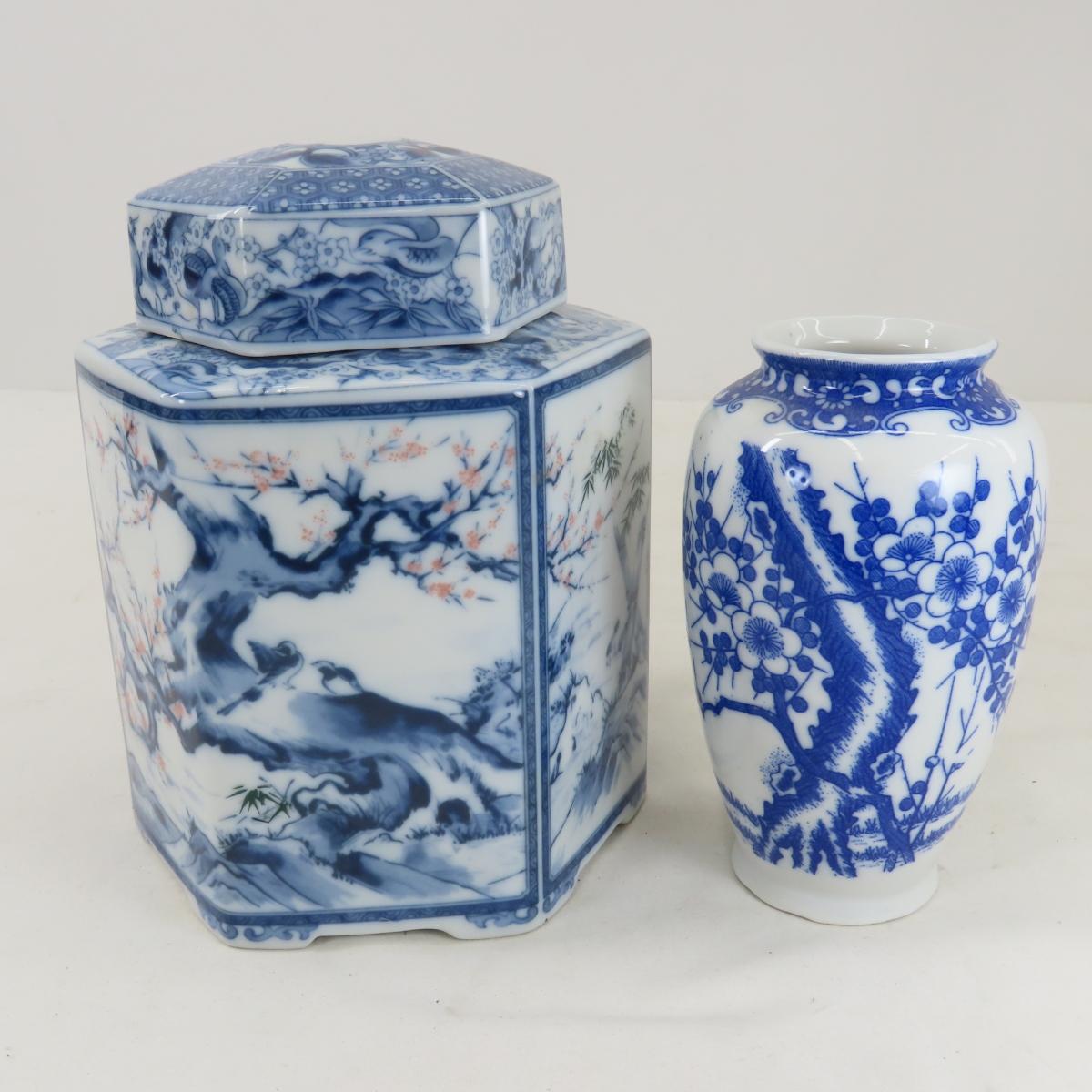 Asian vases, urn, plate, ginger jar and more