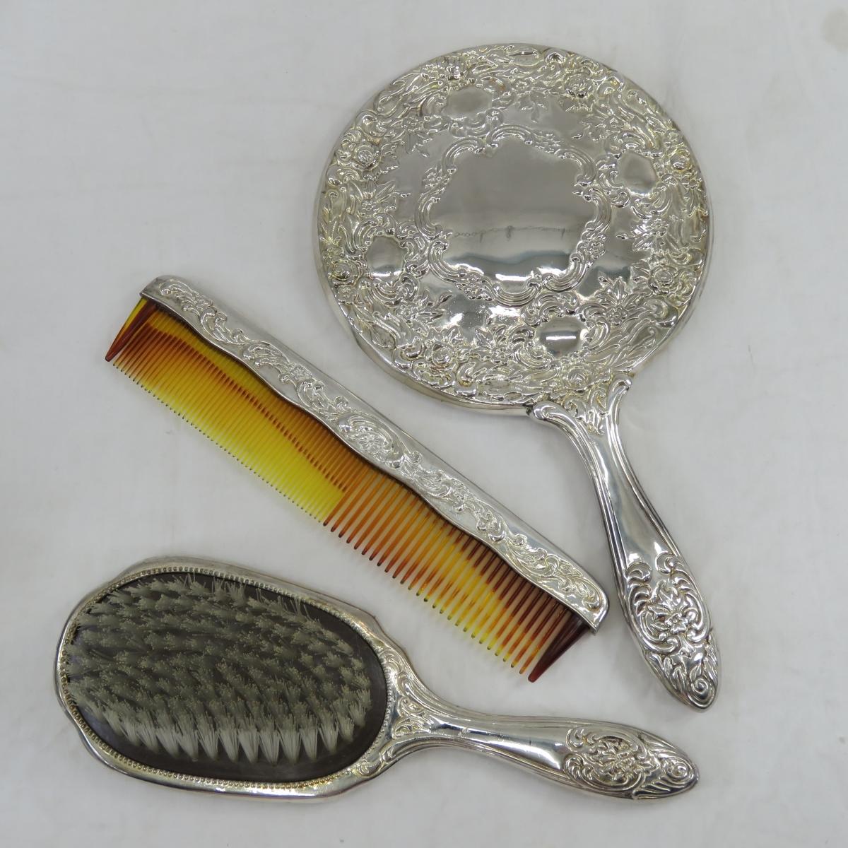 Sterling Silver Brush Comb & Mirror