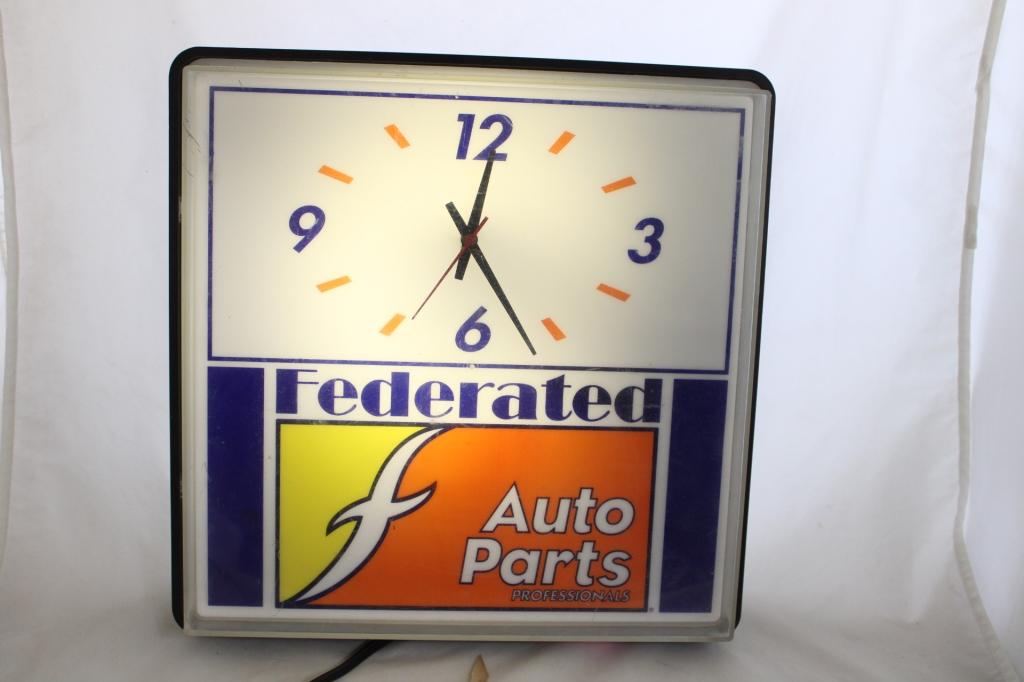 Federated Auto Parts Advertising Lighted Clock